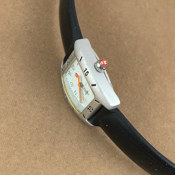 Michele Urban Mini Aluminum White Dial Black Band Watch Swiss Made with Date - Picture 3 of 7